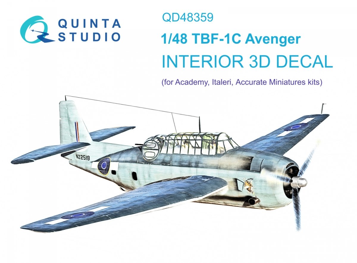Intérieur imprimé en 3D et coloré sur papier décalcomanie Quinta Studio QD48359 TBF-1 Avenger (Academy) 1/48