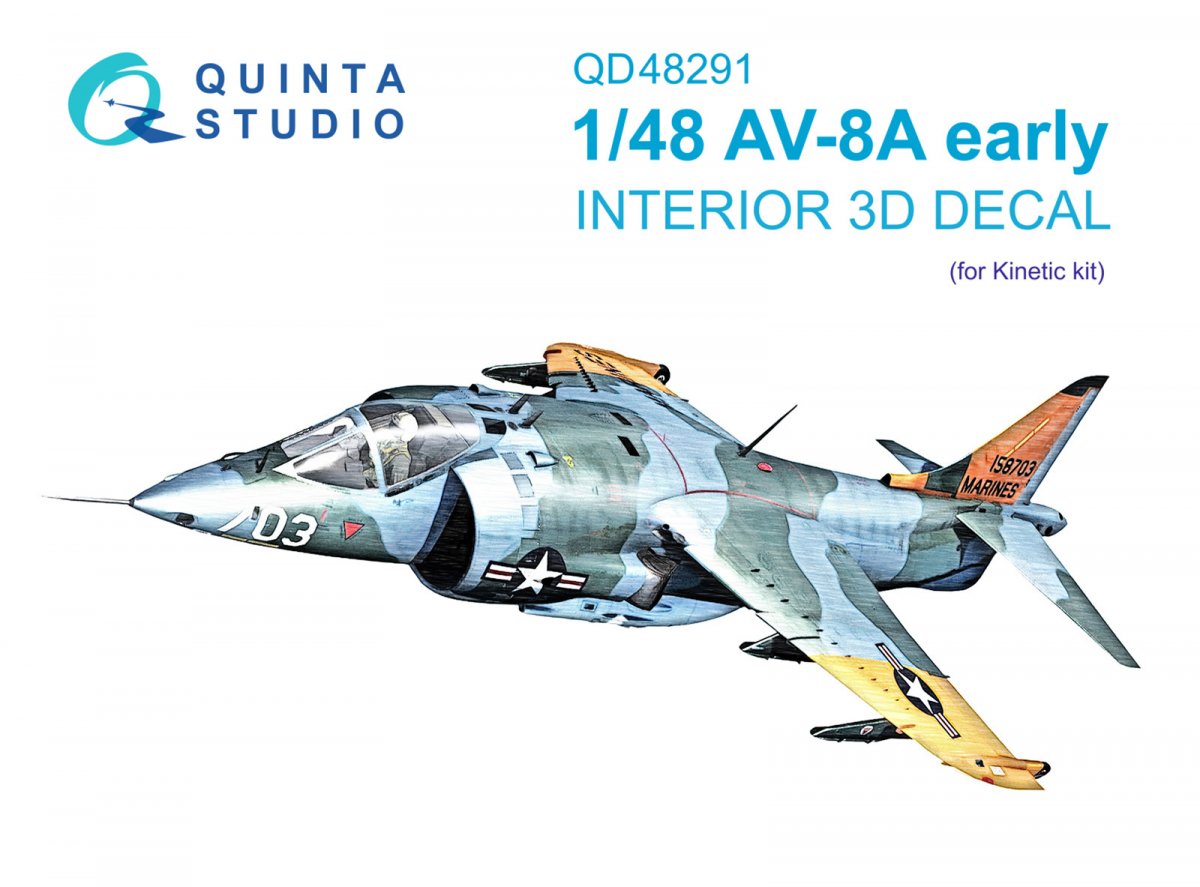 Intérieur imprimé en 3D et coloré sur papier décalcomanie Quinta Studio QD48291 AV-8A (version initiale) (Kinetic) 1/48 