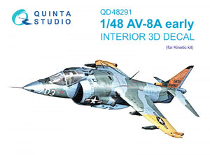 Intérieur imprimé en 3D et coloré sur papier décalcomanie Quinta Studio QD48291 AV-8A (version initiale) (Kinetic) 1/48