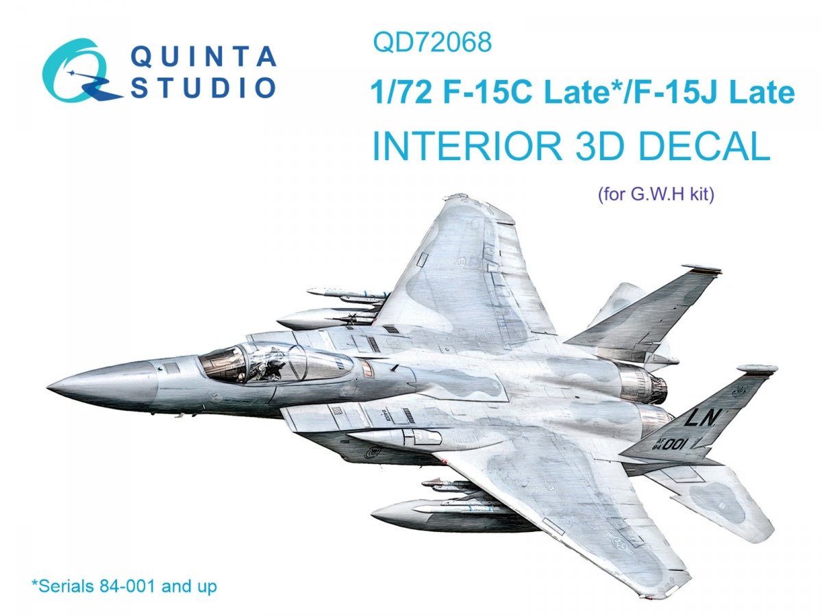 Intérieur imprimé en 3D et coloré sur papier décalcomanie Quinta Studio QD72068 F-15C Late/F-15J Late (GWH) 1/72 