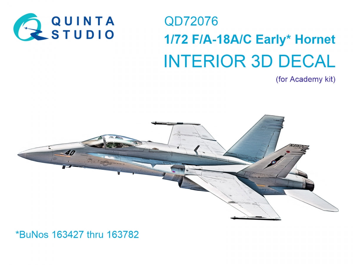 Intérieur imprimé en 3D et coloré sur papier décalcomanie Quinta Studio QD72076 F/A-18A/C (première génération) (Academy) 1/72