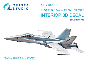 Intérieur imprimé en 3D et coloré sur papier décalcomanie Quinta Studio QD72076 F/A-18A/C (première génération) (Academy) 1/72