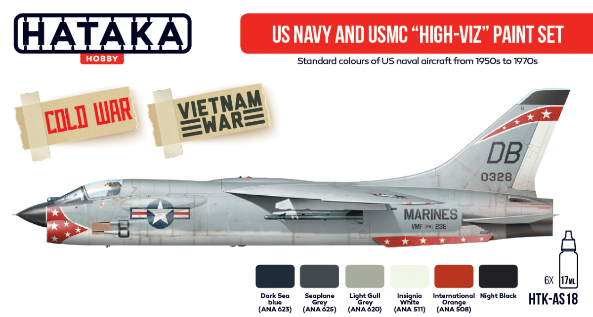 Kit de peinture haute visibilité Hataka HTK-AS18 pour la marine et les Marines américains (6 x 17 ml)