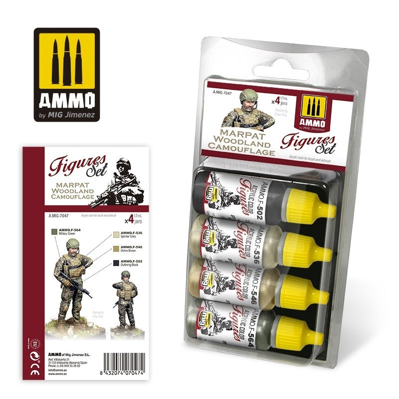 AMMO de Mig Jimenez 7047 Marpat Woodland Camouflage Figurines Set 4x17ml