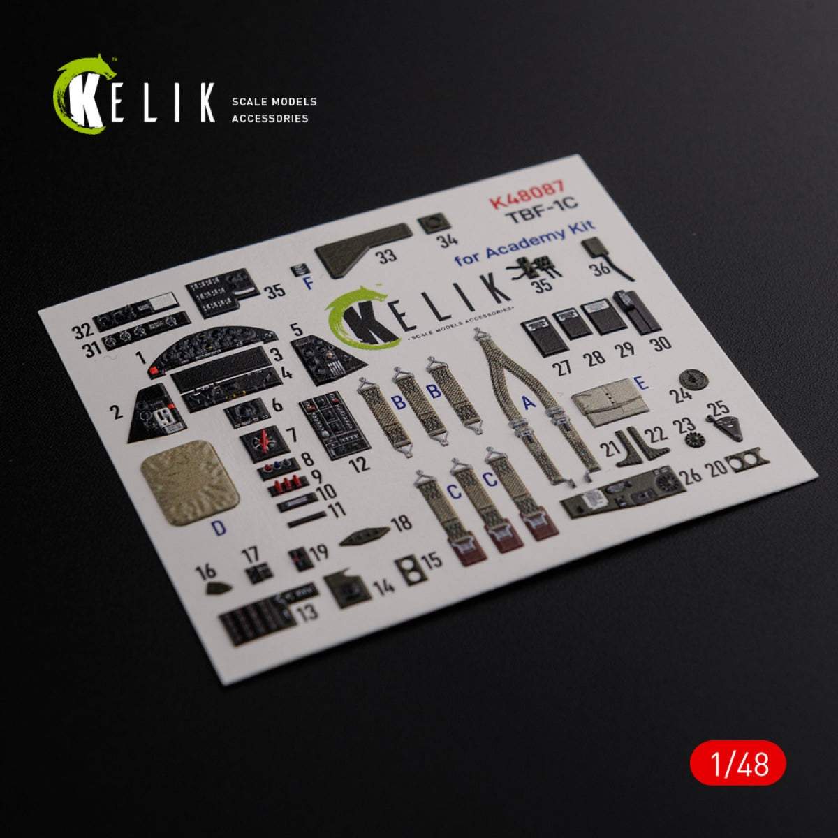 Décalcomanies 3D intérieures KELIK K48087 TBF-1C pour maquette Academy au 1/48