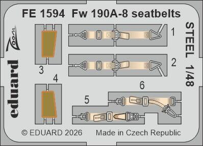 Eduard FE1594 Fw 190A-8 seatbelts STEEL for Hobby Boss 1/48