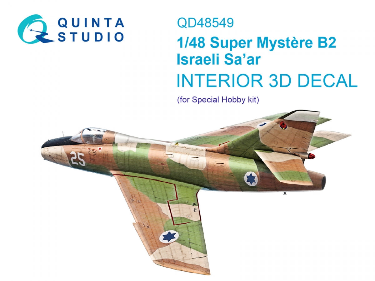 Quinta Studio QD48549 Super Mystere B2 Sa'ar israélien, intérieur imprimé en 3D et coloré sur papier décalcomanie (Special Hobby) 1/48