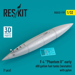 Réservoir de carburant RESKIT RSU32-0119 F-4 Phantom II (première version) de 600 gallons (emboîtable) avec pylône (1 pièce) (impression 3D) 1/32