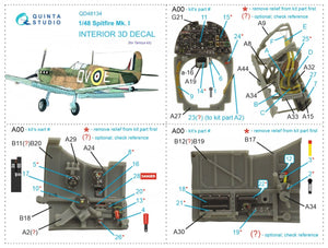 Intérieur imprimé en 3D et coloré sur papier décalcomanie Quinta Studio QD48134 Spitfire Mk.I (Tamiya) 1/48 – imagen 12