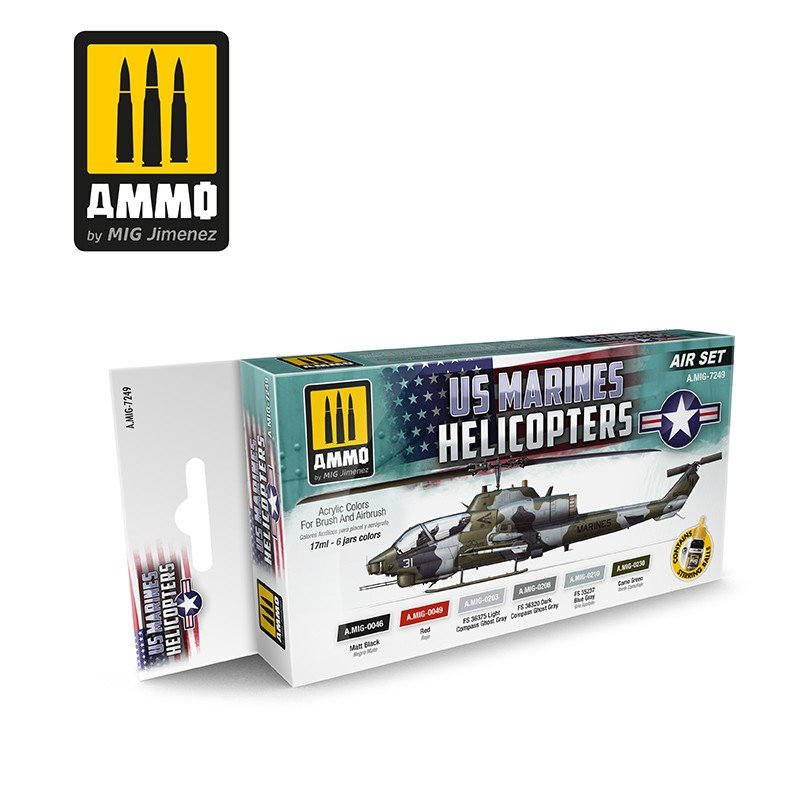 Munitions pour hélicoptères Mig Jimenez 7249 des Marines américains, lot de 6 cartouches de 17 ml