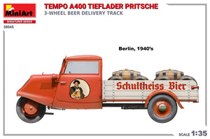 MiniArt 38045 TEMPO A400 TIEFLADER PRITSCHE 3-WHEEL BEER DELIVERY TRUCK 1/35 – zdjęcie 5
