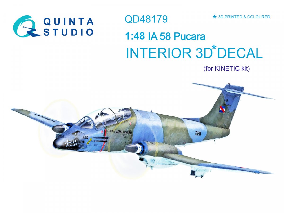 Quinta Studio QD48179 IA 58 Pucara 3D-Printed &amp; colored Interior on decal paper (for Kinetic kit) 1/48