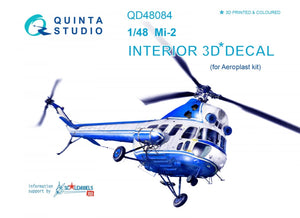 Intérieur imprimé en 3D et coloré sur papier décalcomanie Quinta Studio QD48084 Mi-2 (pour kit Aeroplast) 1/48