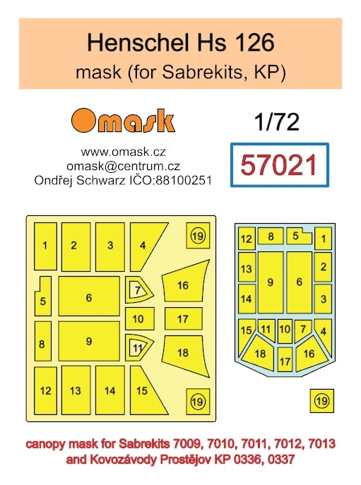 Masque Omask 57021 Henschel Hs 126 (pour Sabrekits, KP) 1/72