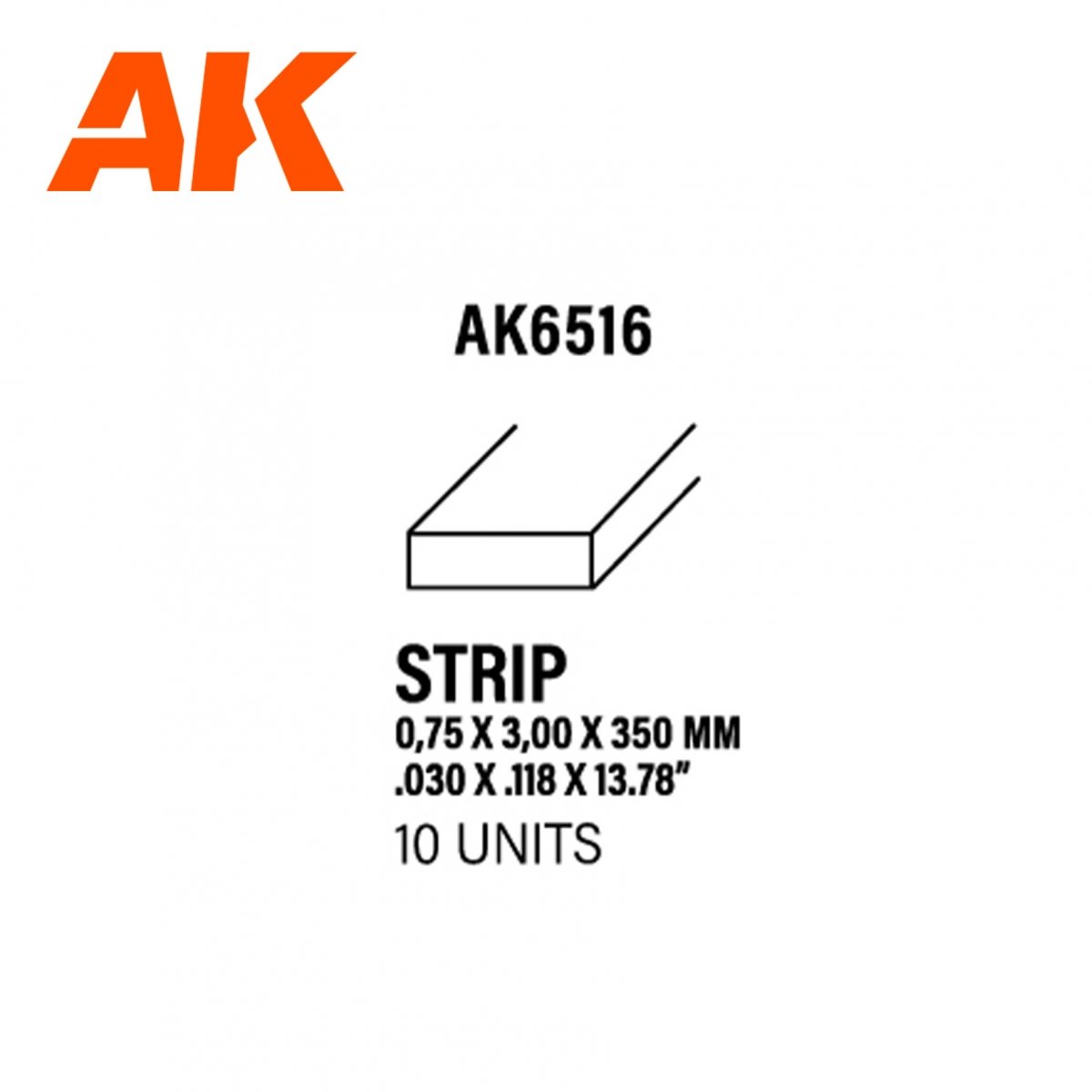 AK Interactive AK6516 BANDES 0,75 X 3,00 X 350MM – BANDE DE STYRÈNE – (10 UNITÉS)
