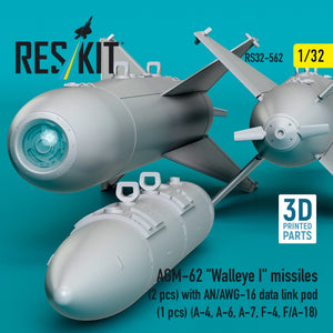 RESKIT RS32-0562 AGM-62 "Walleye I" missiles (2 pcs) with AN/AWG-16 data link pod (1 pcs) (A-4, A-6, A-7, F-4, F/A-18) (3D Printed) 1/32