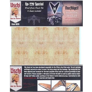 Uschi van der Rosten 1020 Horten Ho-229 Ensemble d&amp;#39;autocollants spéciaux en grain de bois pour Zoukei-Mura 1/32