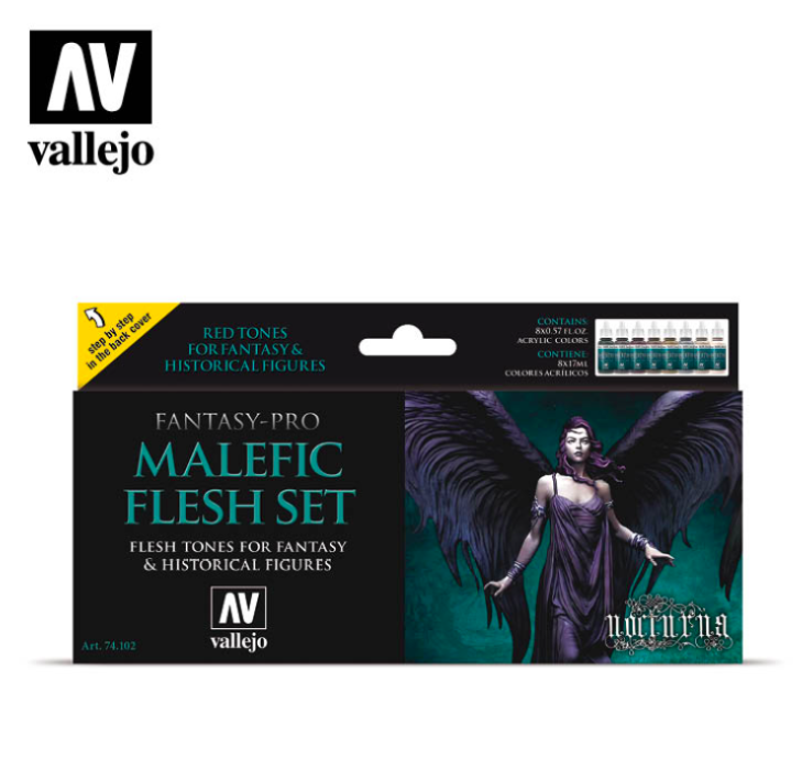 Vallejo 74102 Coffret de peinture pour maquettes Fantasy Pro Malefic Flesh 8 x 17 ml
